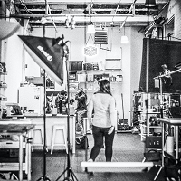 person walking in studio